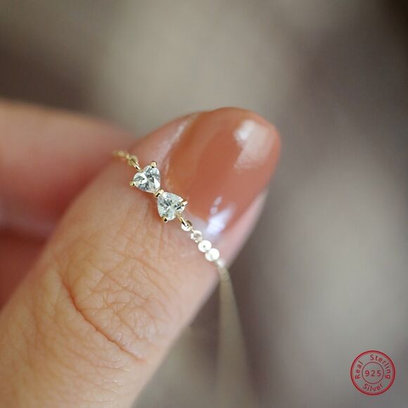 Sterling Silver Gold CZ Bow Zircon Bracelet Coquette Minimalist Gold Bracelet - Picture 3 of 5